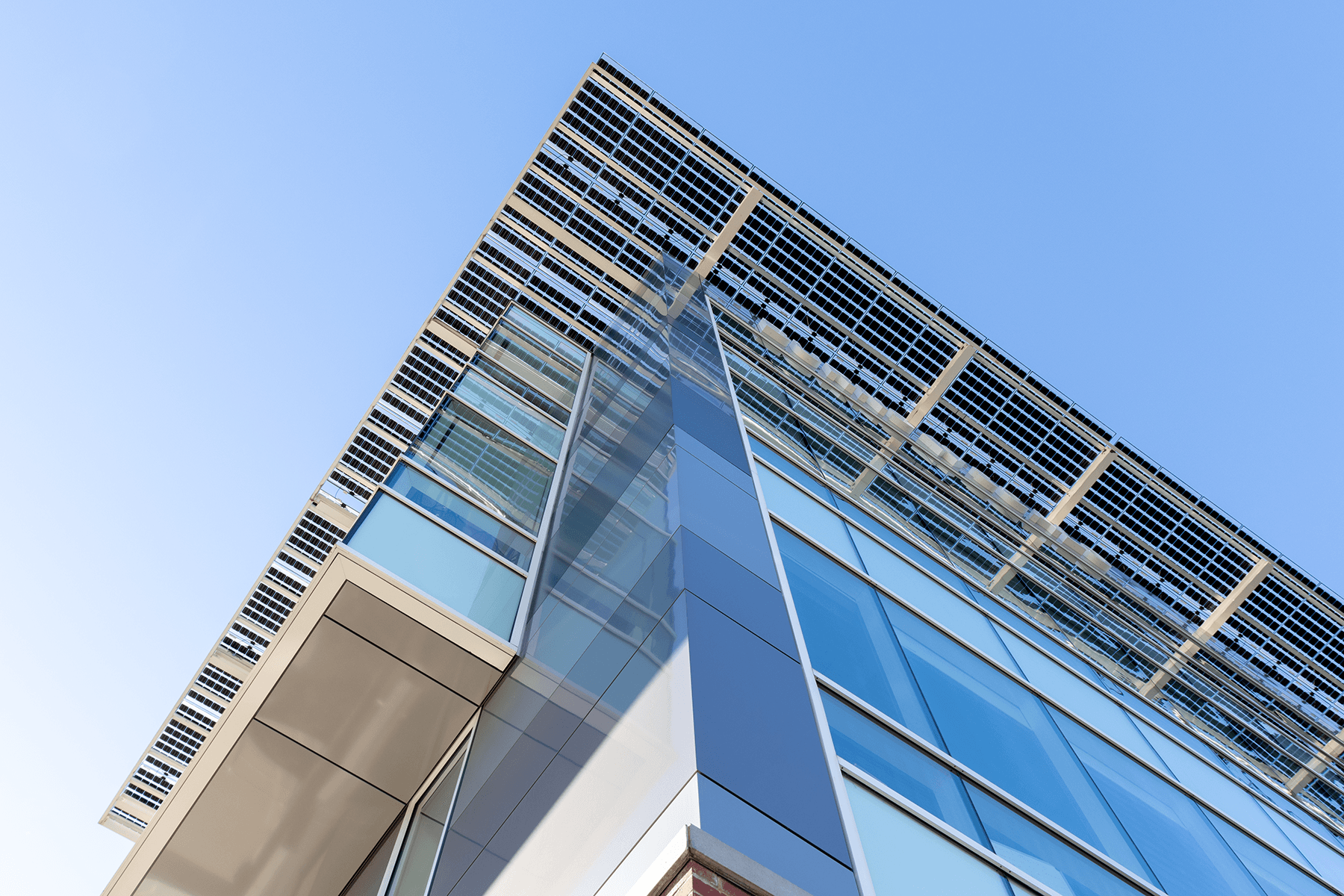 Side of an office building with solar panels