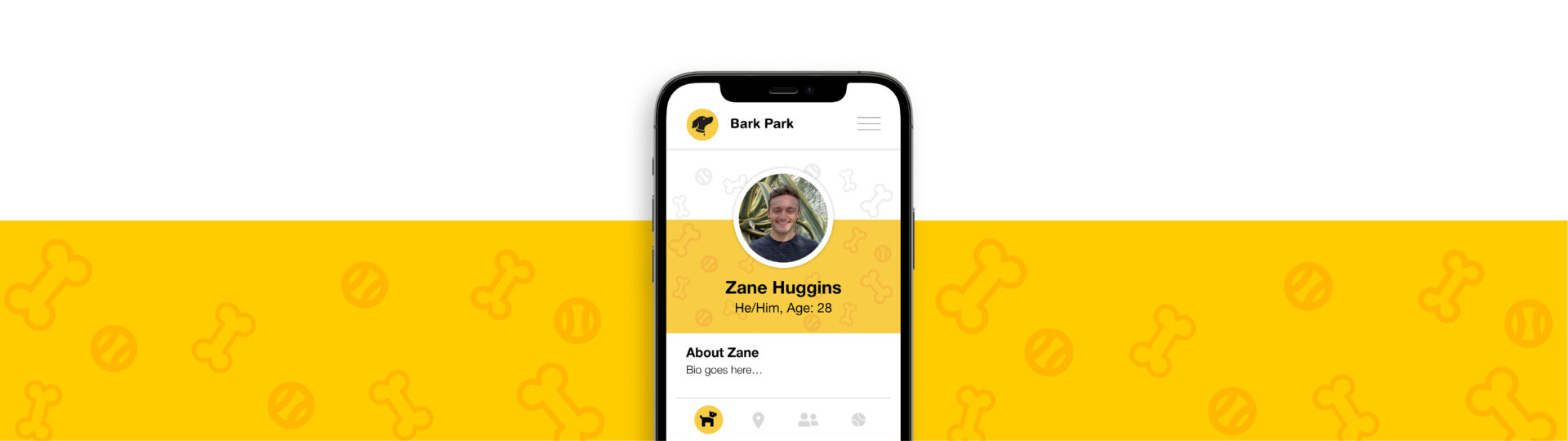 Bark Park app mocked up on an iPhone