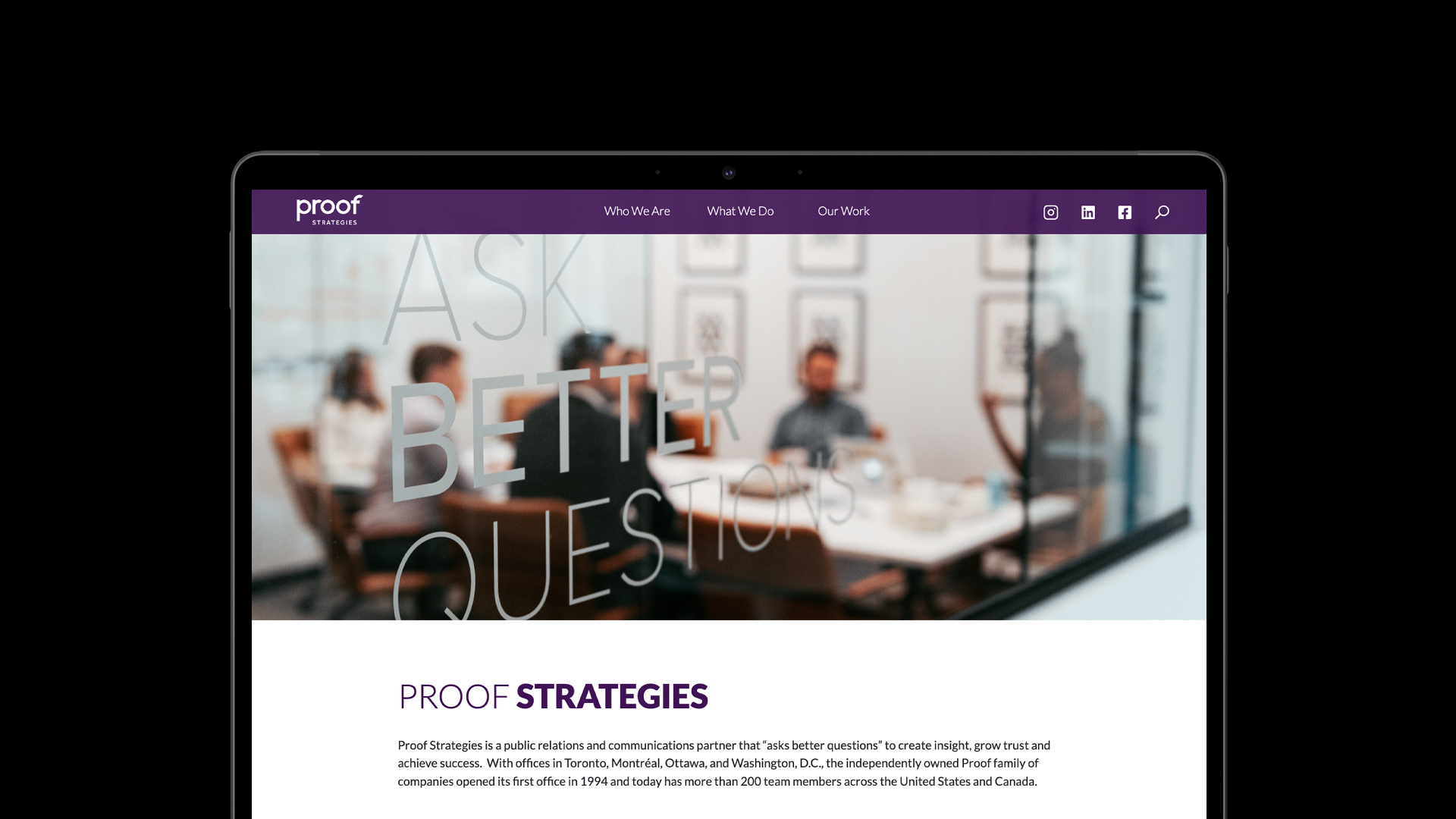 Proof Strategies website on a laptop