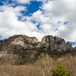 Seneca Rock, a large rock protrusion from the hills in West Virginia