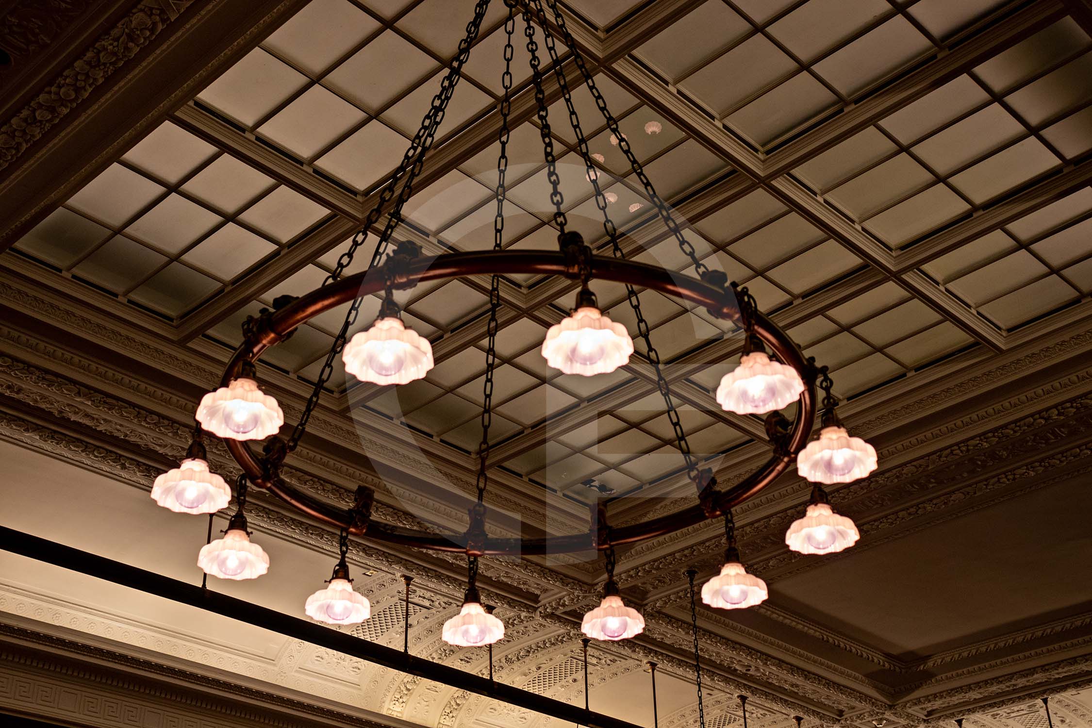 large light fixture hanging from cieling