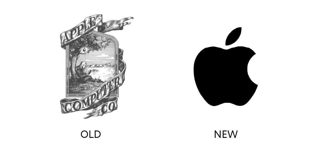 Apple's old logo next to its new logo
