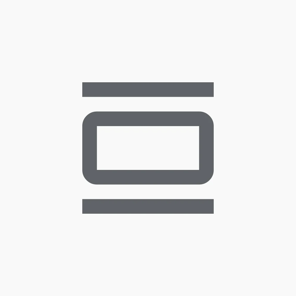 A minimalistic icon featuring a rectangular shape with rounded corners, representing an oven setting for heat both from above and below, flanked by two horizontal lines on top and bottom, set against a white background.