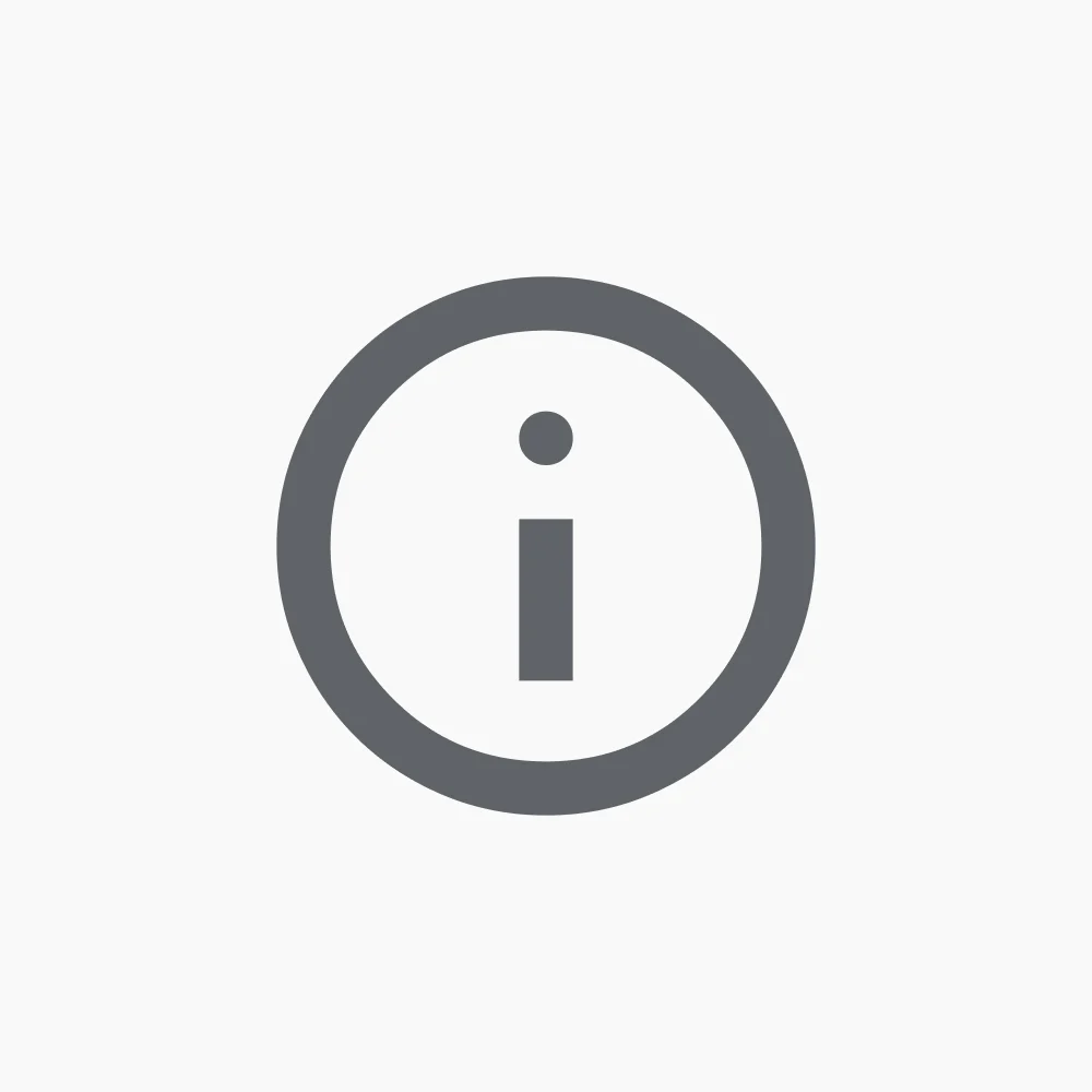 A gray information icon with a lowercase "i" inside a circle on a white background.