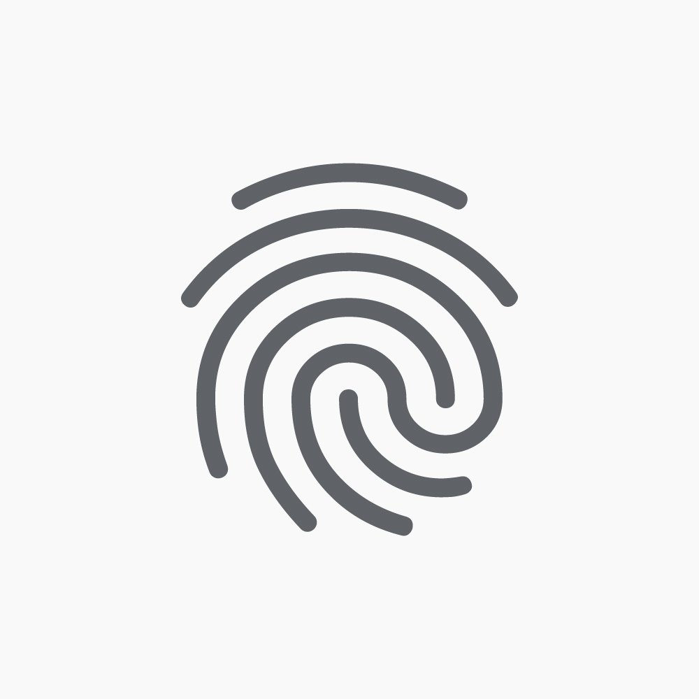 An illustration of a stylized fingerprint on a plain white background, featuring a series of concentric arcs and lines forming a distinct loop pattern.