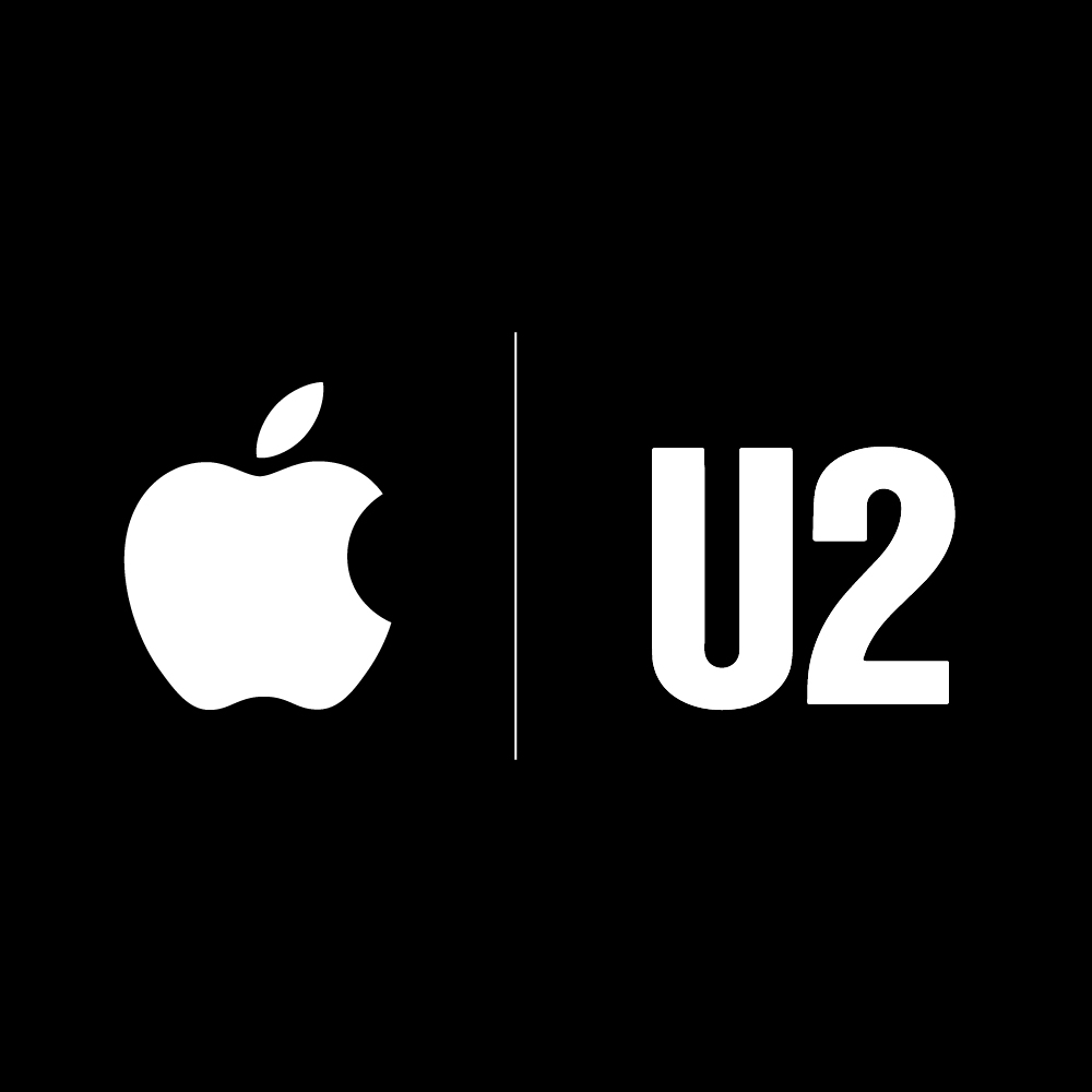 A black background with a white Apple logo on the left and the text "U2" on the right, separated by a vertical line.