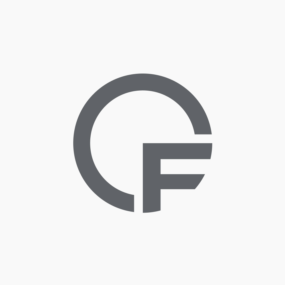 A minimalistic logo featuring the letters "C" and "F" intertwined in a circular design, with the "C" forming the outer part of the circle and the "F" integrated into the circle's boundary. The logo is in a dark gray color on a white background.