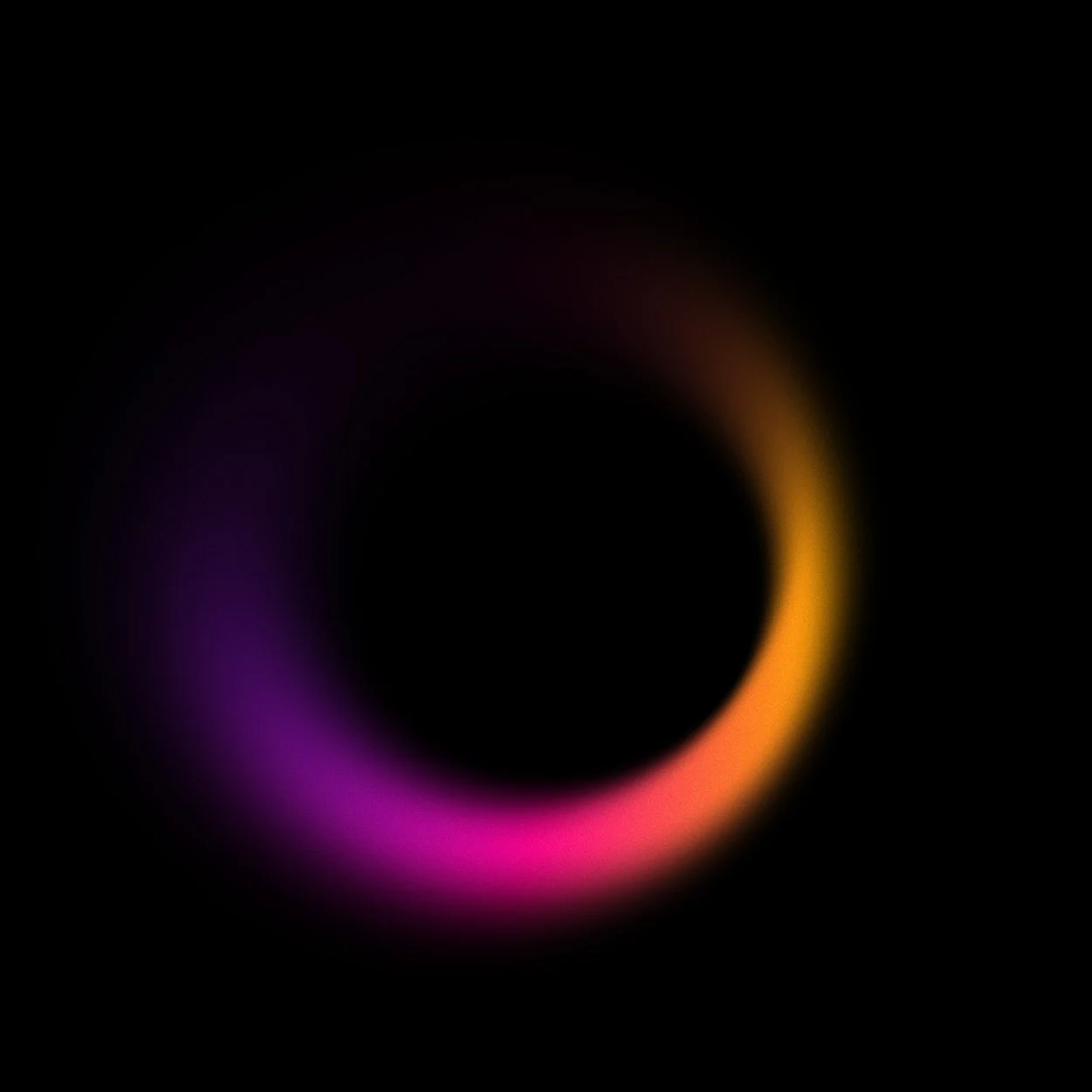 A circular gradient on a black background transitions from deep purple to pink to orange, resembling a neon light ring. This vibrant full circle of color evokes the dynamic glow often seen on modern web designs.