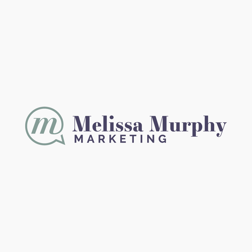 Logo for Melissa Murphy Marketing. Features a stylized "M" inside a green speech bubble, followed by the name "Melissa Murphy" in bold navy font, with "MARKETING" written underneath in smaller, uppercase letters.