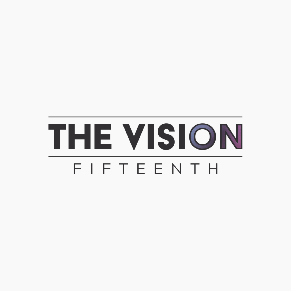 Text logo with the words "THE VISION" in the center. The "ON" letters are highlighted with a gradient effect. Below, in smaller text, the word "FIFTEENTH" is displayed. The background is plain white.