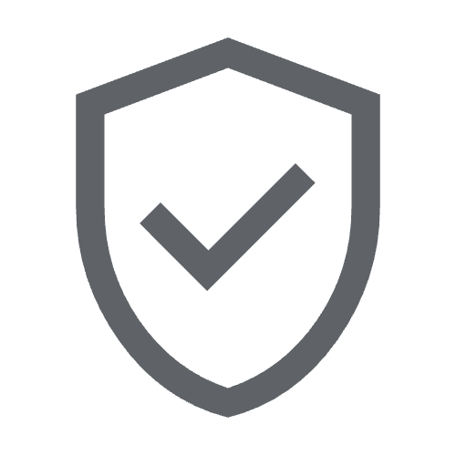 A gray shield icon with a checkmark in the center, symbolizing security or protection.