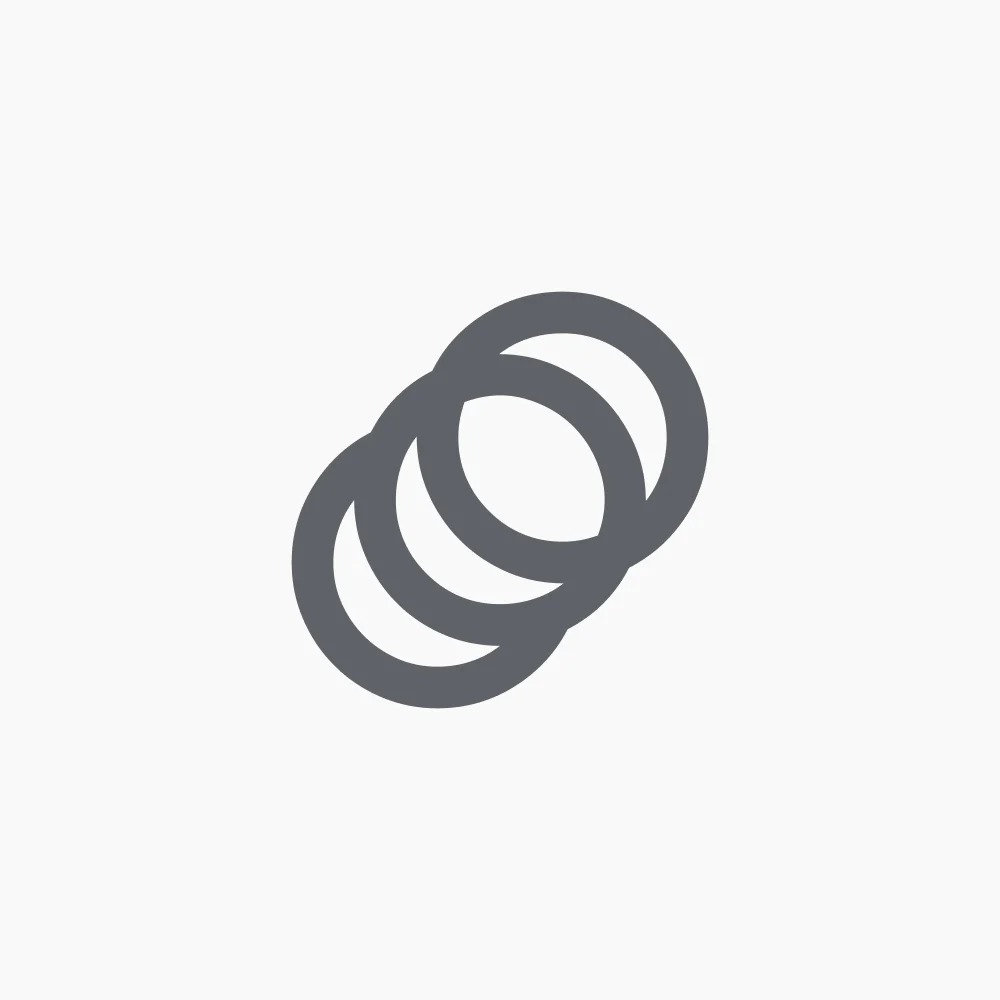Four gray overlapping rings arranged diagonally on a light gray background.