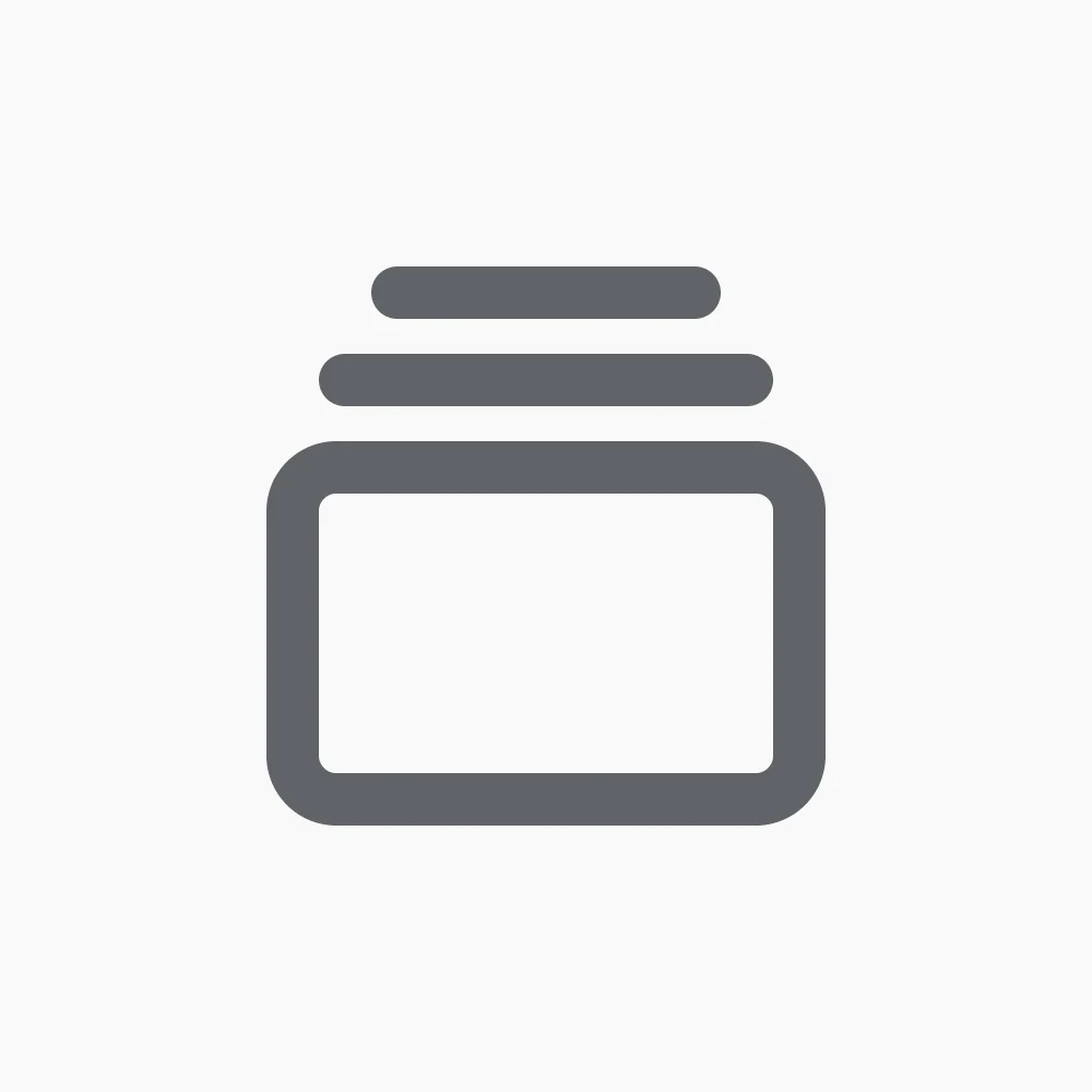 Gray icon of a jar with a lid on a light background. The jar is rectangular with rounded corners and horizontal lines above it, representing the lid.