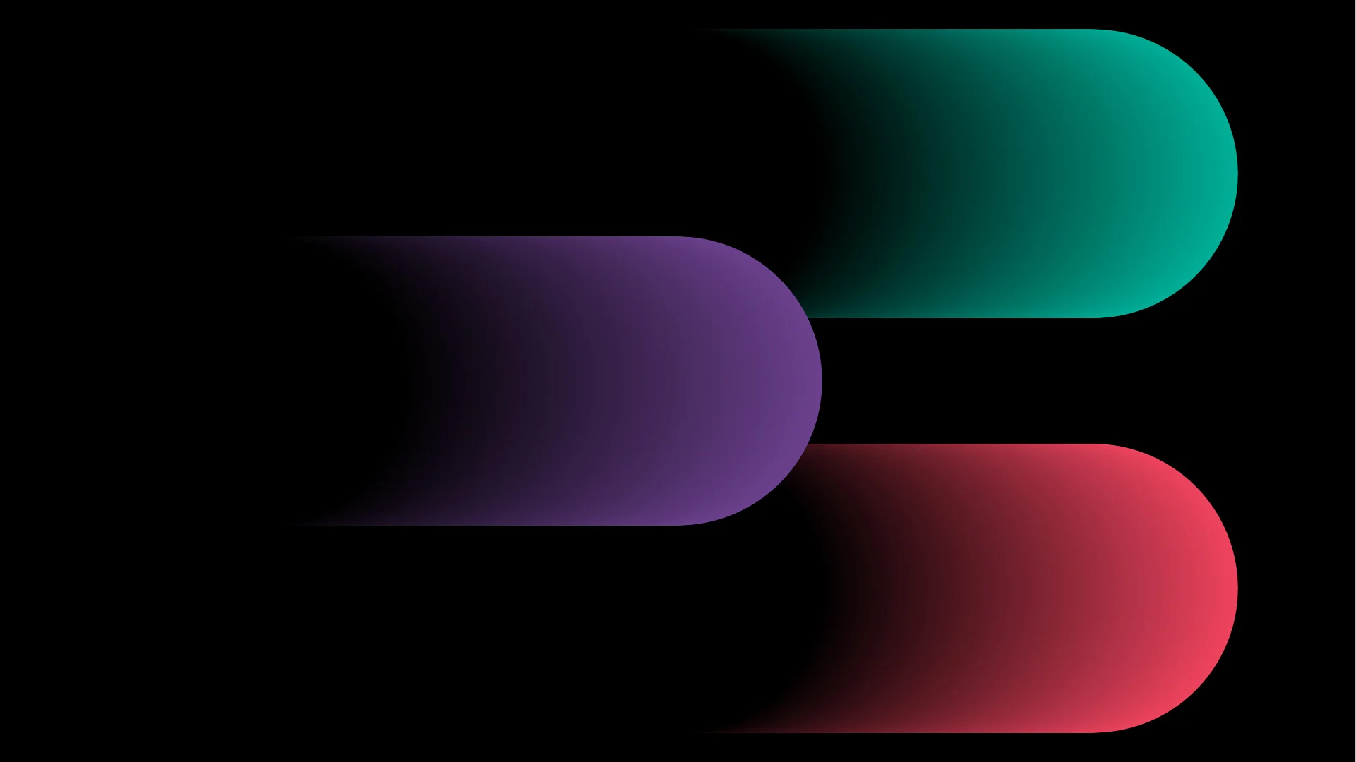 Two elongated ovals with rounded ends extend from left to right against a black background. The top oval is teal, and the bottom is red, symbolizing a strong brand identity. A purple semicircle lies between them on the left. Each shape casts a gradient shadow, enhancing visual branding ROI.