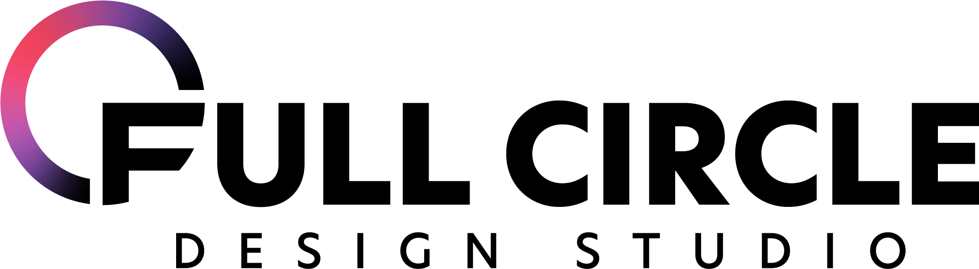 Logo for "Full Circle Design Studio" featuring a circle with a purple and pink gradient, with the words "FULL CIRCLE" in bold black letters and "DESIGN STUDIO" in smaller black font below.