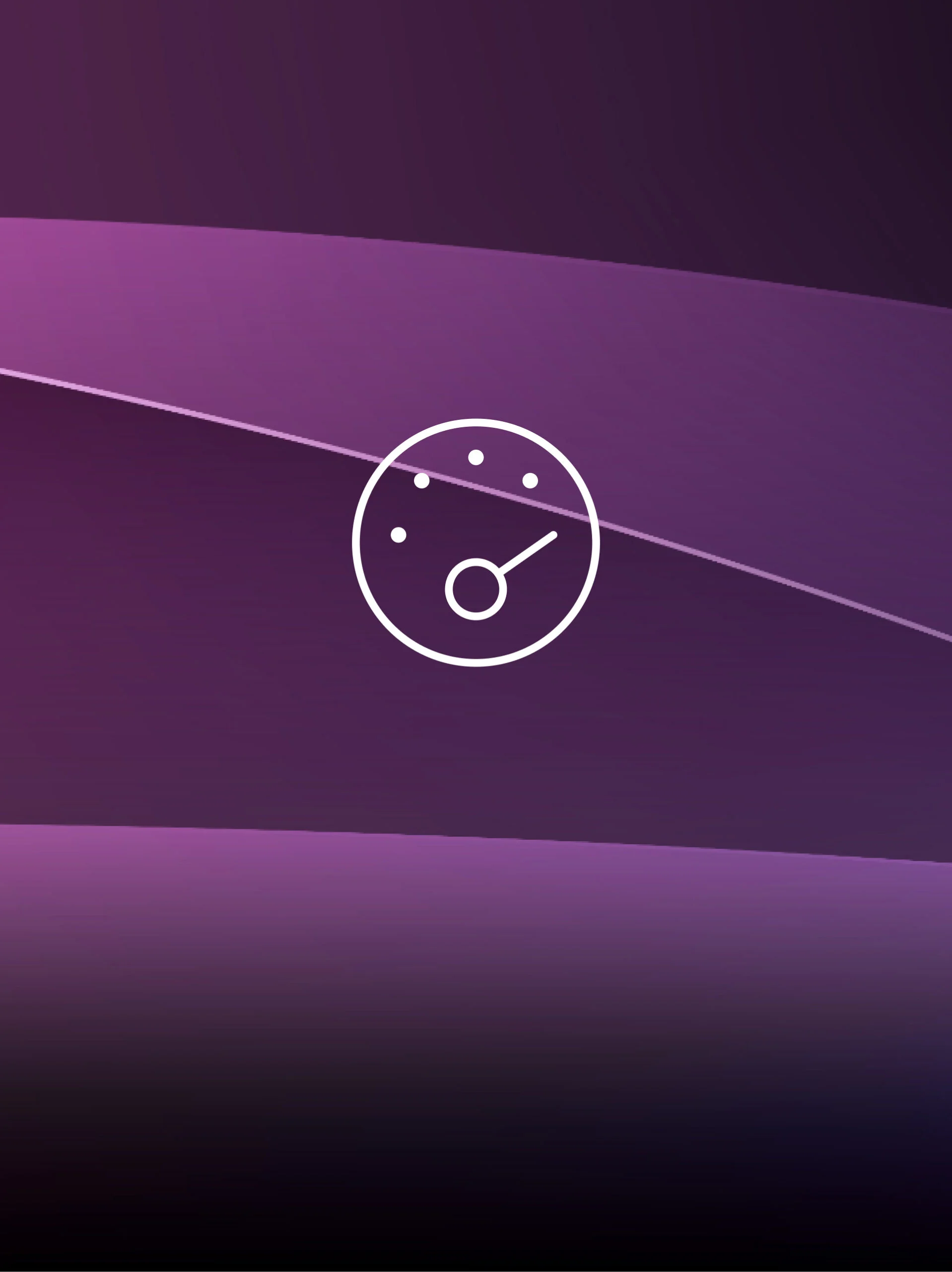 Abstract purple gradient background with a white circular gauge icon showing seven dots and a needle, as a decorative UI element.