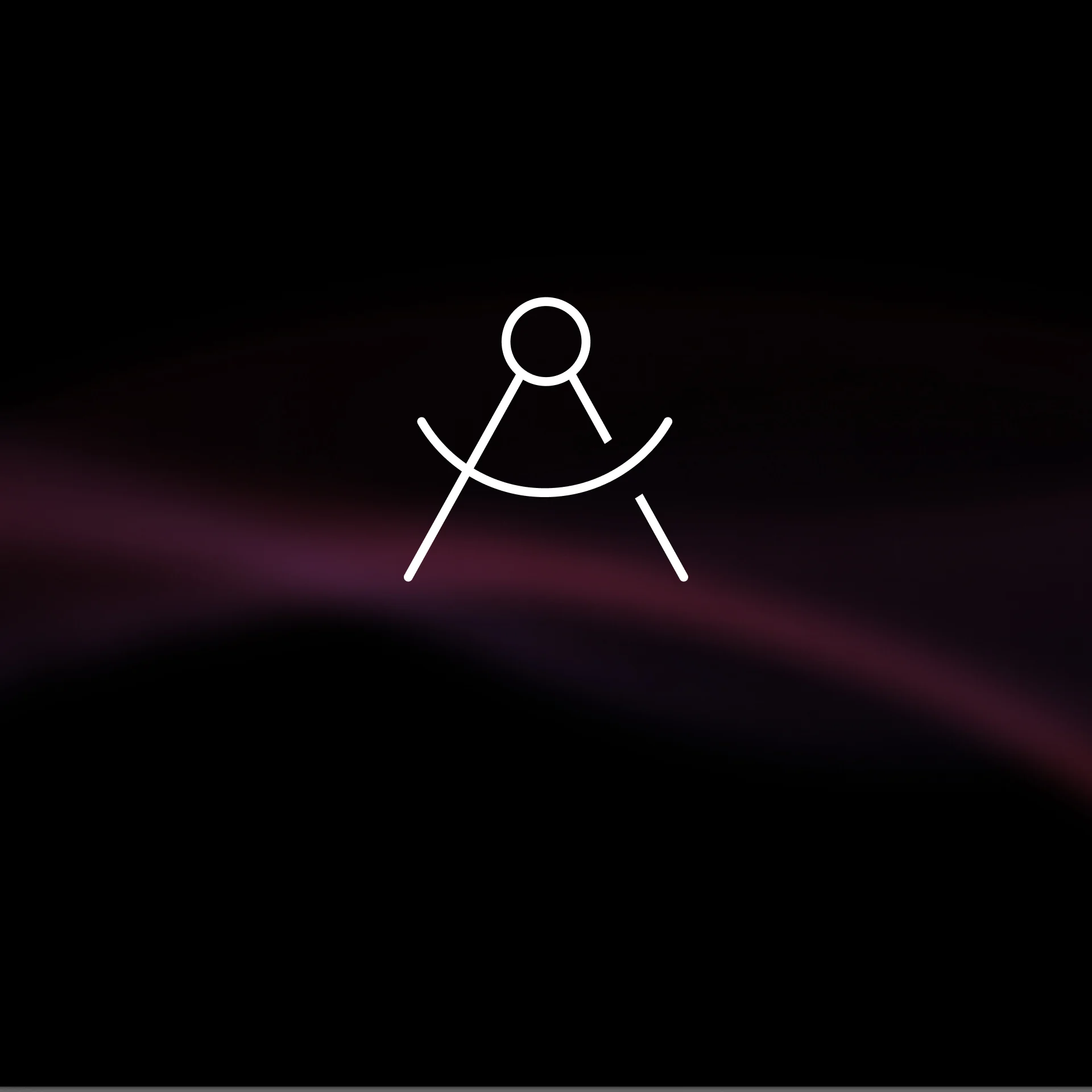 White abstract line drawing of a circular head with curved lines forming an anchor-like symbol on a dark gradient background (black to purple).